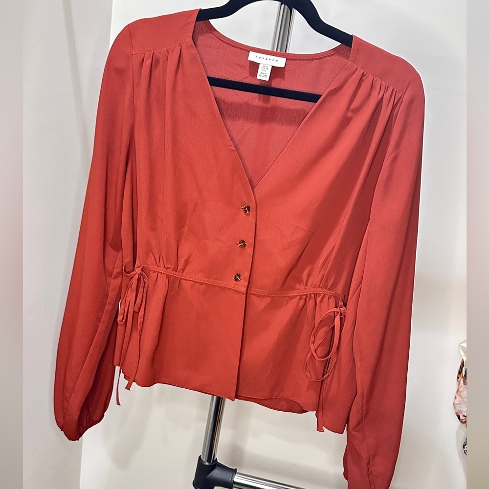 Topshop Orange Long Sleeve Buttoned Blouse, Size 6